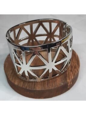 Silver Wide Laser Cut Hinge Cuff Bracelet